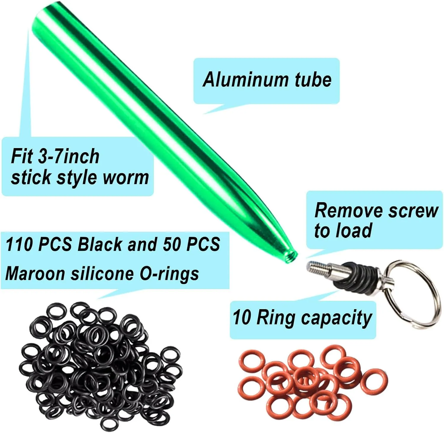 Wacky Rig Tool with Fishing O-Rings, Wacky Worm Rigging Tool Kit for Senko, Fishing Ring Rigging Tools for Clip Soft Baits Worms with Keychain Lanyard Fishing Bait Rigs