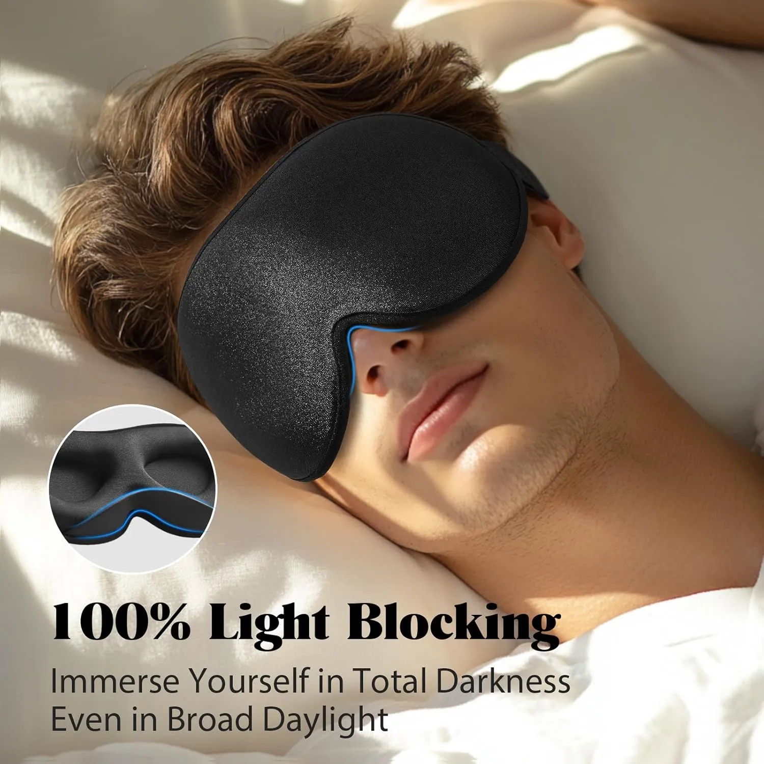 Weighted Eye Mask for Sleeping, Blackout 3D Contoured Sleep Mask with Adjustable Strap for Women Men, Memory Foam, Gentle Pressure Relief Comfort Eye Cover Blindfold for Insomnia & Travel -Black
