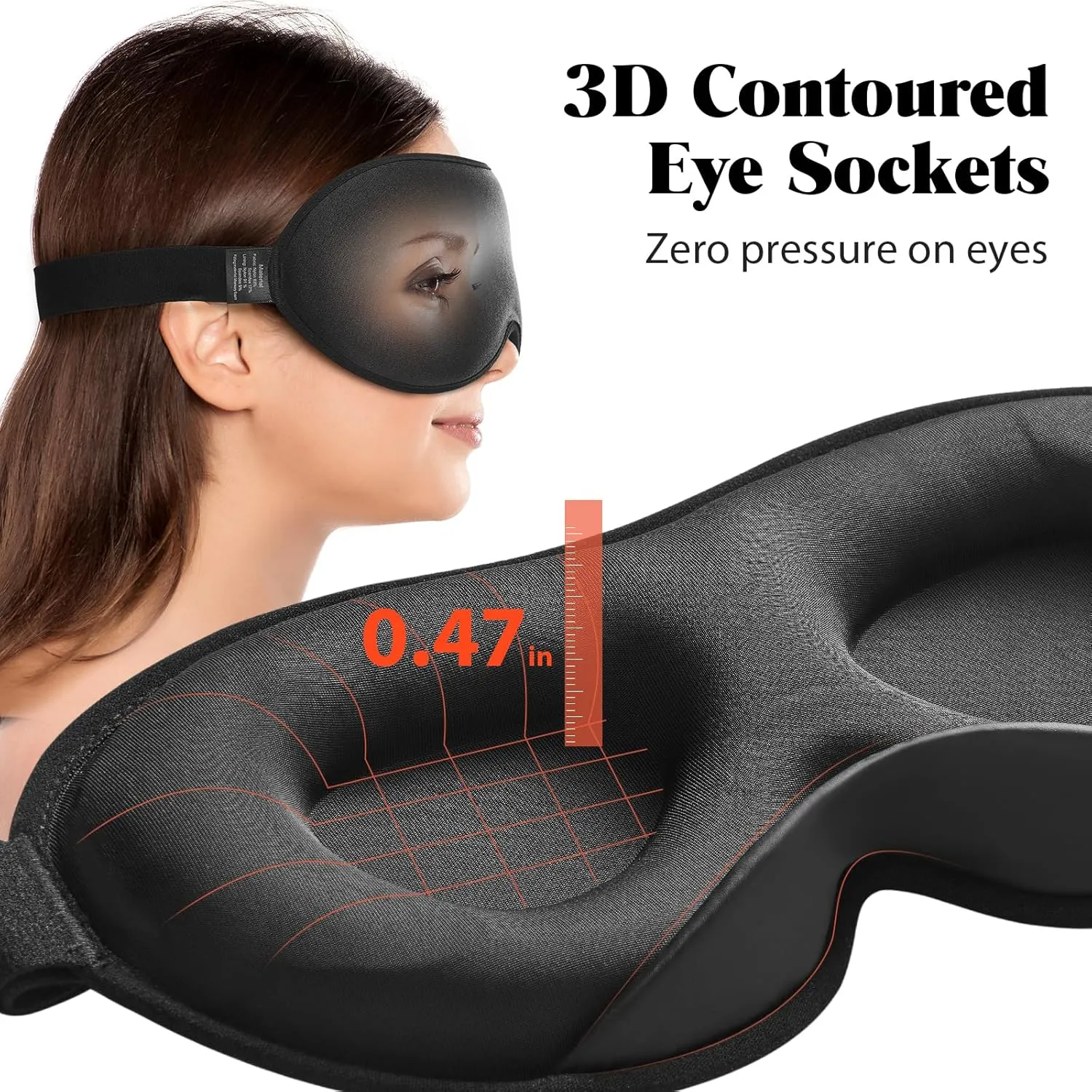 Weighted Eye Mask for Sleeping, Blackout 3D Contoured Sleep Mask with Adjustable Strap for Women Men, Memory Foam, Gentle Pressure Relief Comfort Eye Cover Blindfold for Insomnia & Travel -Black