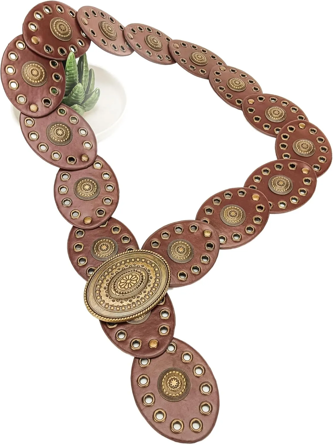 Western Chunky Wide Disc Belt for Women Boho Hollow PU Leather Waist Cowgirl Belt for Dresses Jeans with Metal Buckle