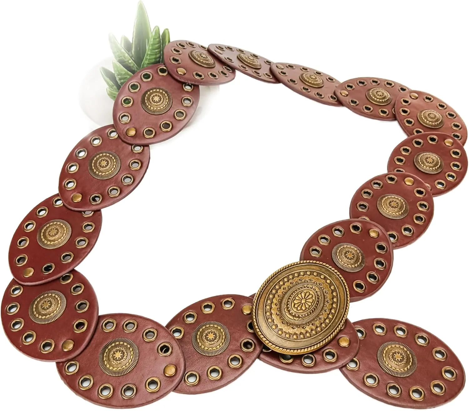 Western Chunky Wide Disc Belt for Women Boho Hollow PU Leather Waist Cowgirl Belt for Dresses Jeans with Metal Buckle