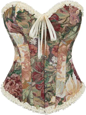 Women's Corset Top Bustier Renaissance - Vintage Lace Up Floral Print Corset Bodyshaper Boned Overbust