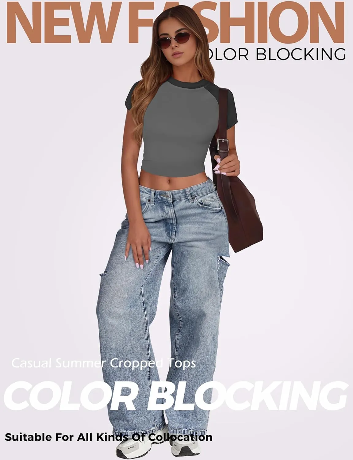 Womens Short Sleeve Crop Top Crew Neck Y2K Shirt Sexy Slim Fitted Casual Base Layer Soft Workout Shirt Going Out Tops