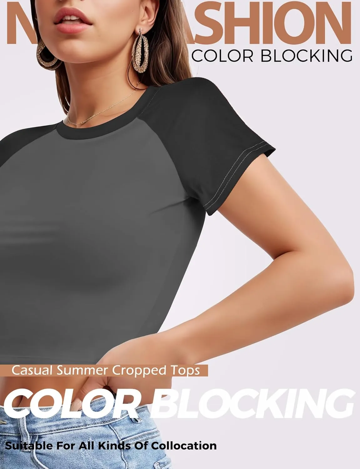 Womens Short Sleeve Crop Top Crew Neck Y2K Shirt Sexy Slim Fitted Casual Base Layer Soft Workout Shirt Going Out Tops