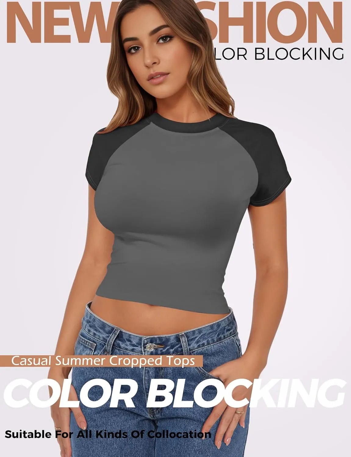 Womens Short Sleeve Crop Top Crew Neck Y2K Shirt Sexy Slim Fitted Casual Base Layer Soft Workout Shirt Going Out Tops