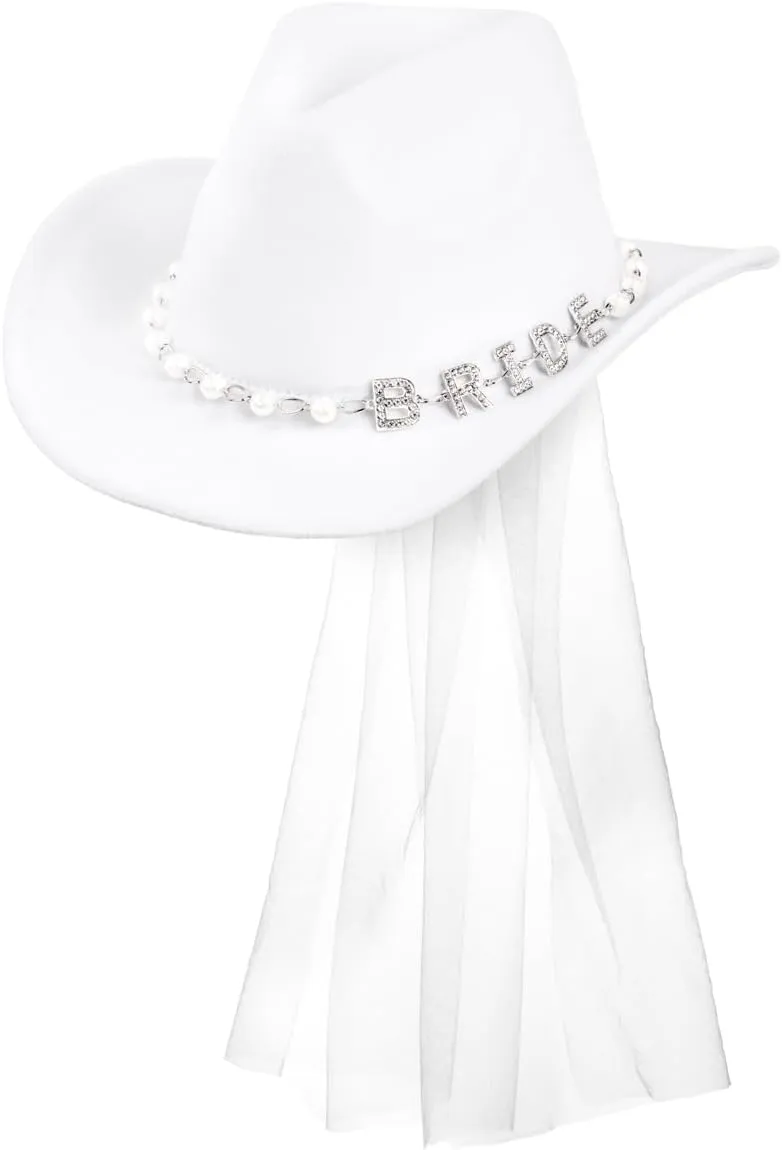xo, Fetti White Embellished Bride Cowgirl Hat | Rhinestone Bachelorette Accessory, Bridal Headwear, Bach Party Decorations, Bridesmaid Gift, Wedding Outfit