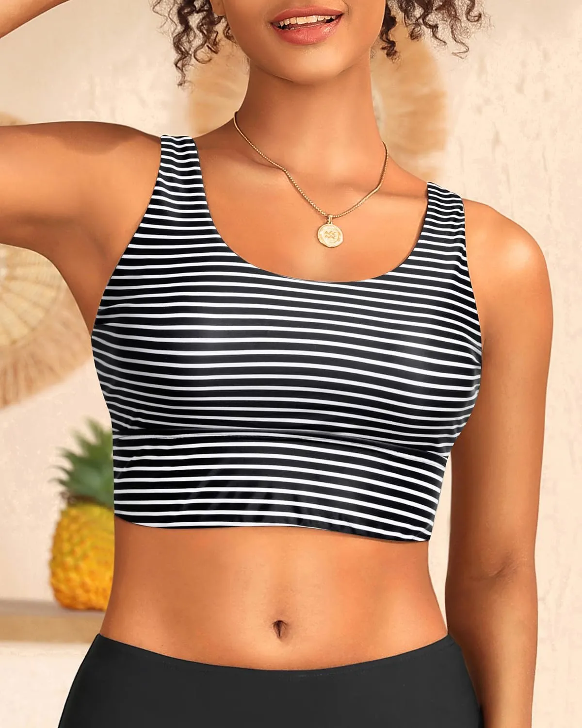 Yonique Women Sports Bra Bikini Top Swim Bra Athletic Swim Top Scoop Neck Bathing Suit